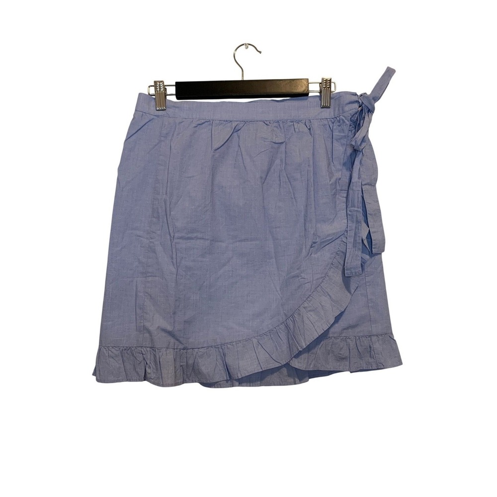 J.Crew Women 100% Cotton Blue Ruffle Wrap Skirt Mini Lined Side‎ Tie 6